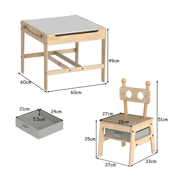 Kids Table and Chairs 4 in 1 Wooden Activity Desk Set (Robot Shape)-