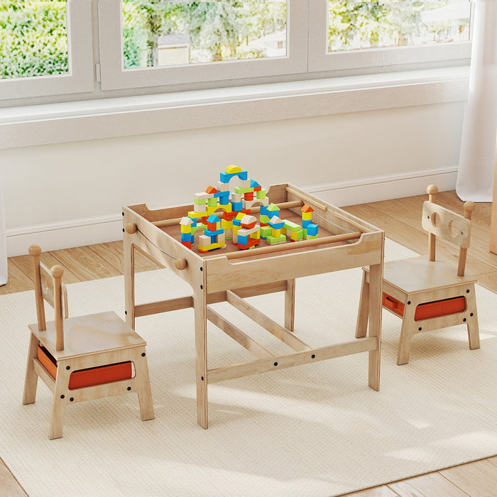 Kids Table and Chairs 4 in 1 Wooden Activity Desk Set (Robot Shape)-