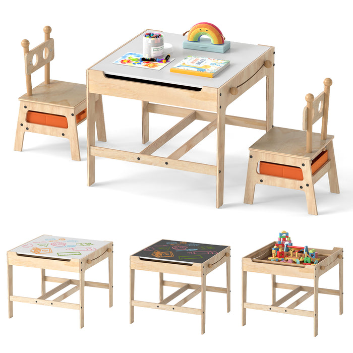 Kids Table and Chairs 4 in 1 Wooden Activity Desk Set (Robot Shape)-