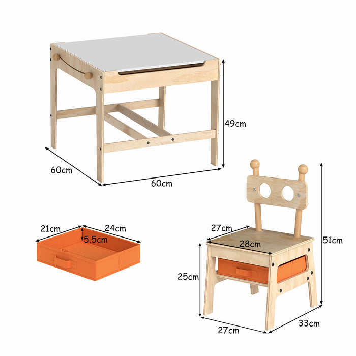 Kids Table and Chairs 4 in 1 Wooden Activity Desk Set (Robot Shape)-
