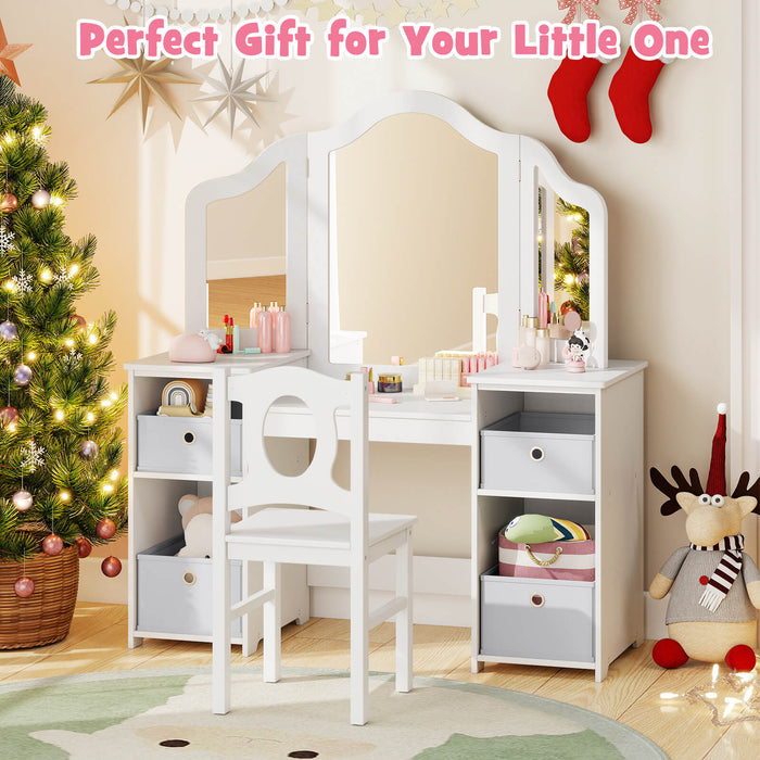 Kids Vanity Desk and Chair 2 in 1 Toddler Makeup Pretend Play Table-