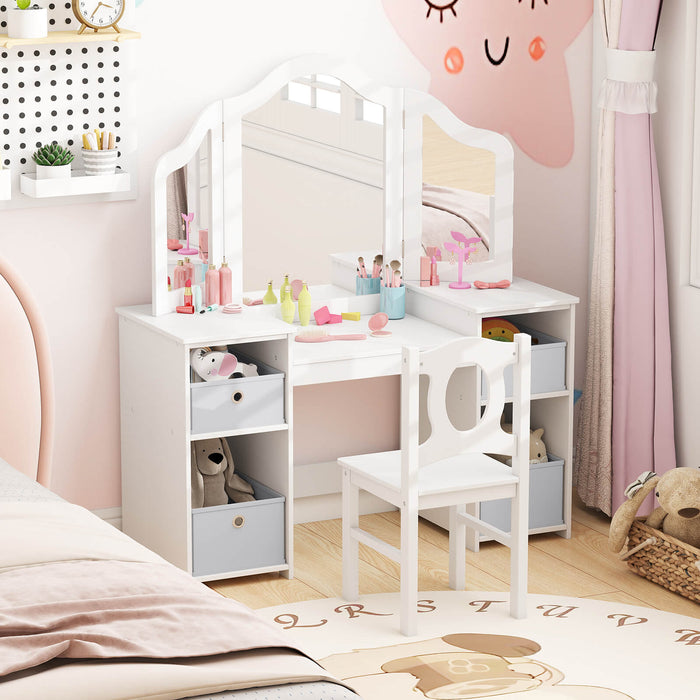 Kids Vanity Desk and Chair 2 in 1 Toddler Makeup Pretend Play Table-