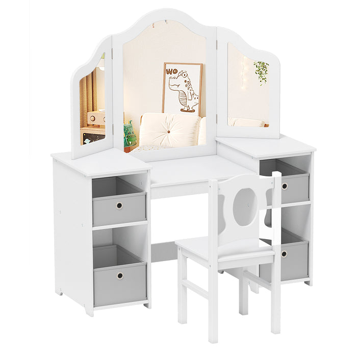 Kids Vanity Desk and Chair 2 in 1 Toddler Makeup Pretend Play Table-