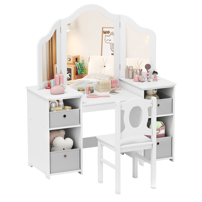 Kids Vanity Desk and Chair 2 in 1 Toddler Makeup Pretend Play Table-