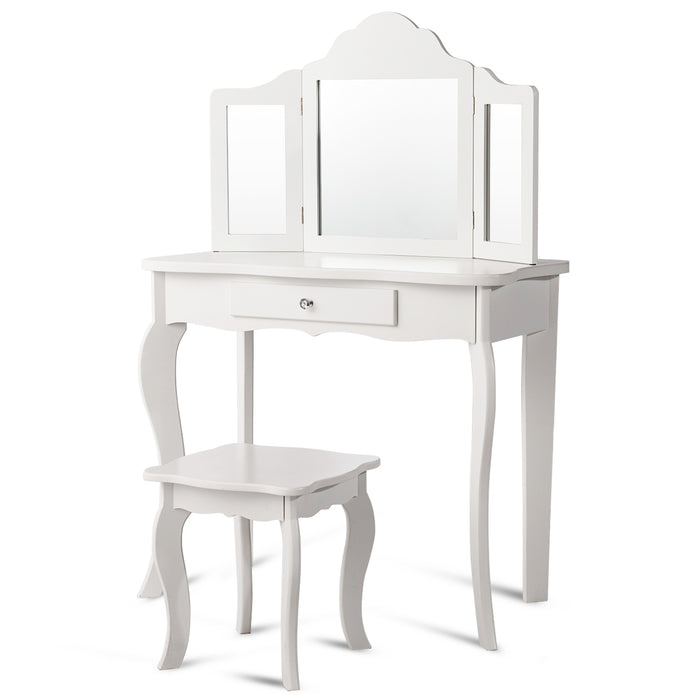 Kids Vanity Makeup Table Set Princess Makeup Dressing Table with Stool-