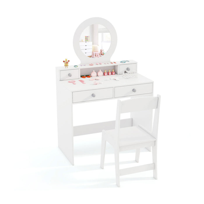 Kids Vanity Set with Open Shelf and 4 Storage Drawers-