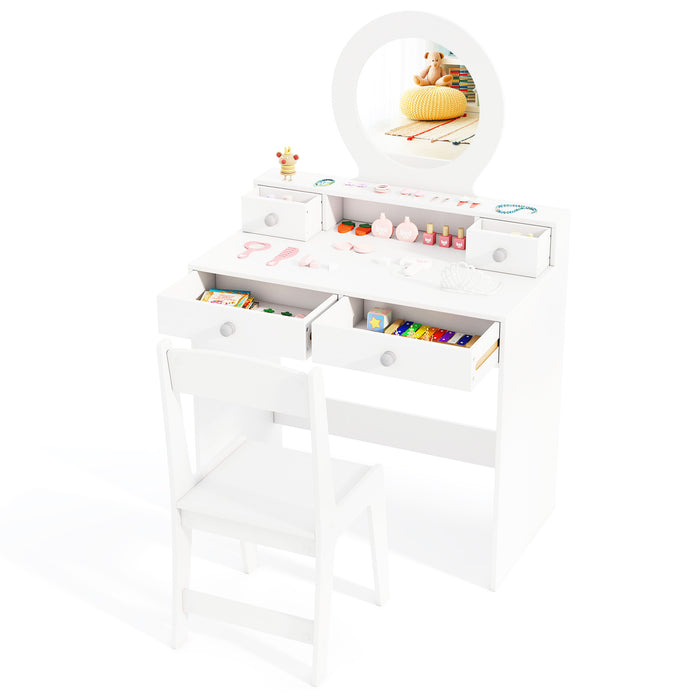 Kids Vanity Set with Open Shelf and 4 Storage Drawers-