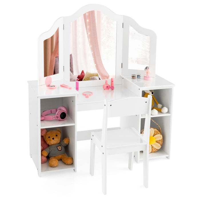 Kids Vanity Set with Tri-Folding Detachable Mirror-