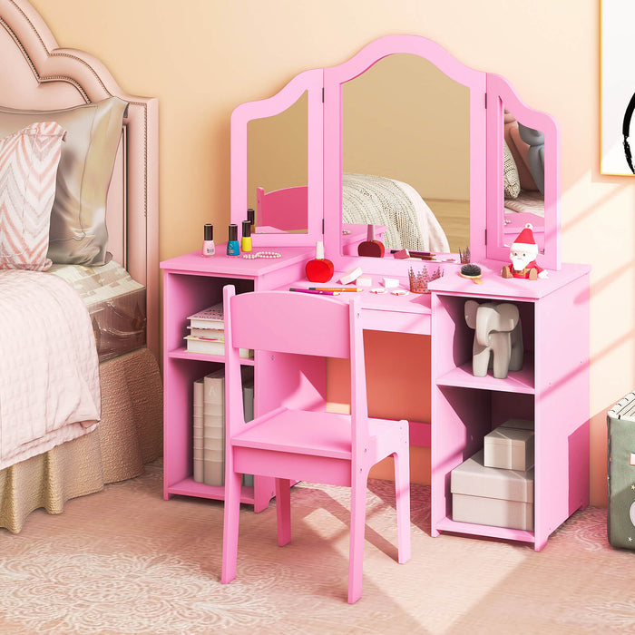 Kids Vanity Set with Tri-Folding Detachable Mirror-