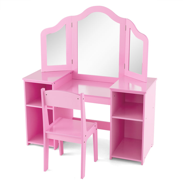 Kids Vanity Set with Tri-Folding Detachable Mirror-