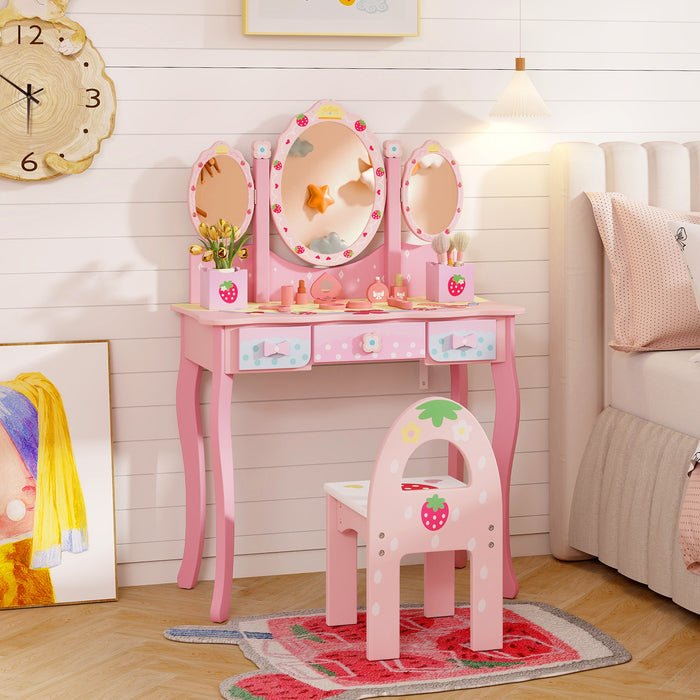 2-in-1 Kids Vanity Table and Chair Set-