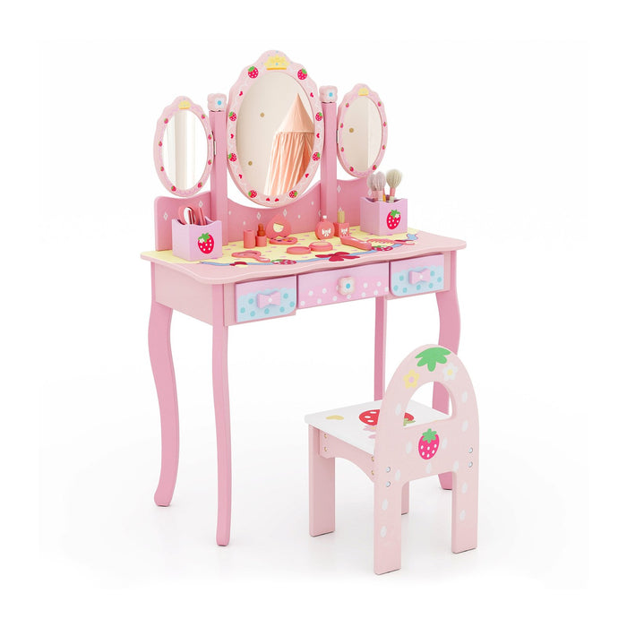 2-in-1 Kids Vanity Table and Chair Set-