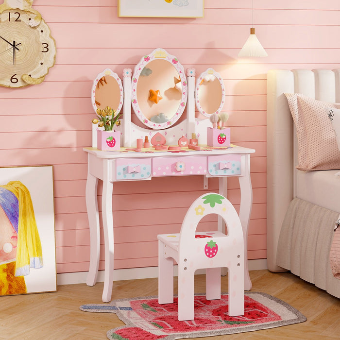 2-in-1 Kids Vanity Table and Chair Set-