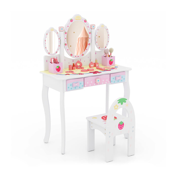 2-in-1 Kids Vanity Table and Chair Set-