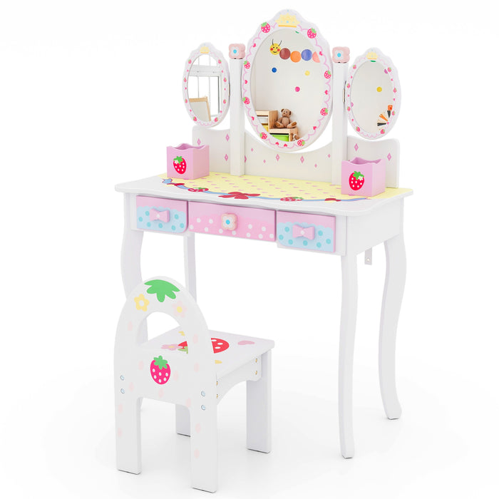 2-in-1 Kids Vanity Table and Chair Set-