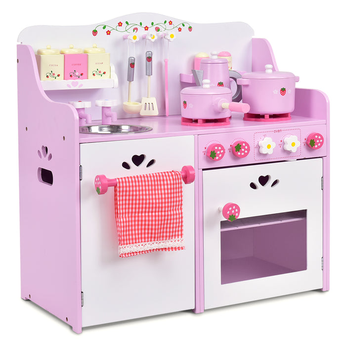 Kids Wooden Kitchen Playset with Oven and 13-