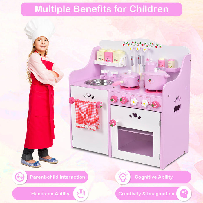 Kids Wooden Kitchen Playset with Oven and 13-