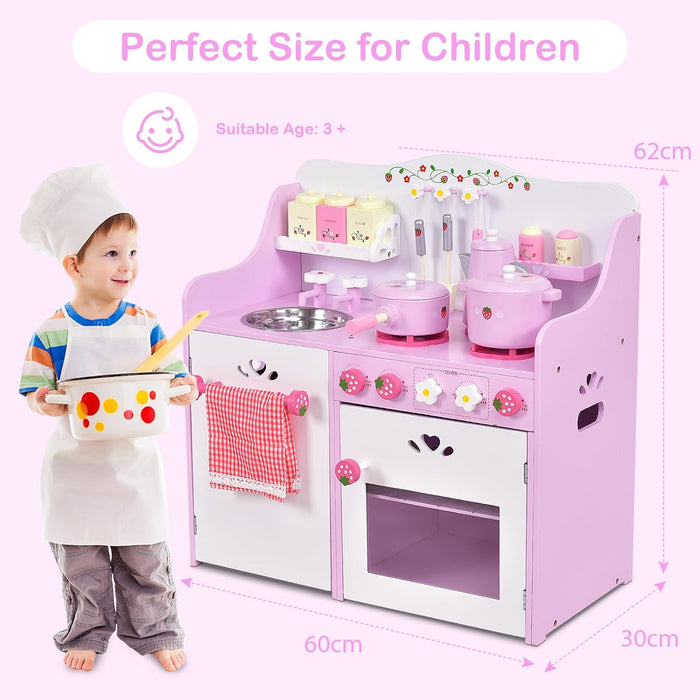Kids Wooden Kitchen Playset with Oven and 13-