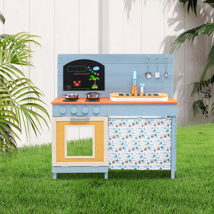 Kids Wooden Play Kitchen Set with Stoves Sink Faucet for Boys Girls Aged 3-8 -