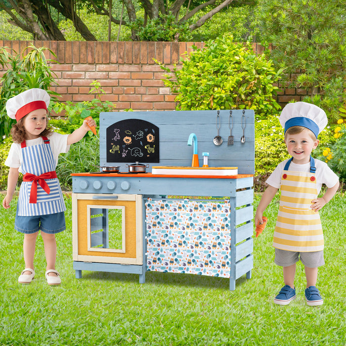 Kids Wooden Play Kitchen Set with Stoves Sink Faucet for Boys Girls Aged 3-8 -