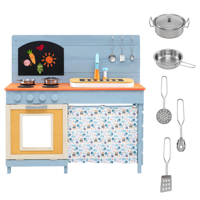 Kids Wooden Play Kitchen Set with Stoves Sink Faucet for Boys Girls Aged 3-8 -