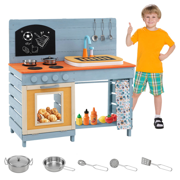 Kids Wooden Play Kitchen Set with Stoves Sink Faucet for Boys Girls Aged 3-8 -