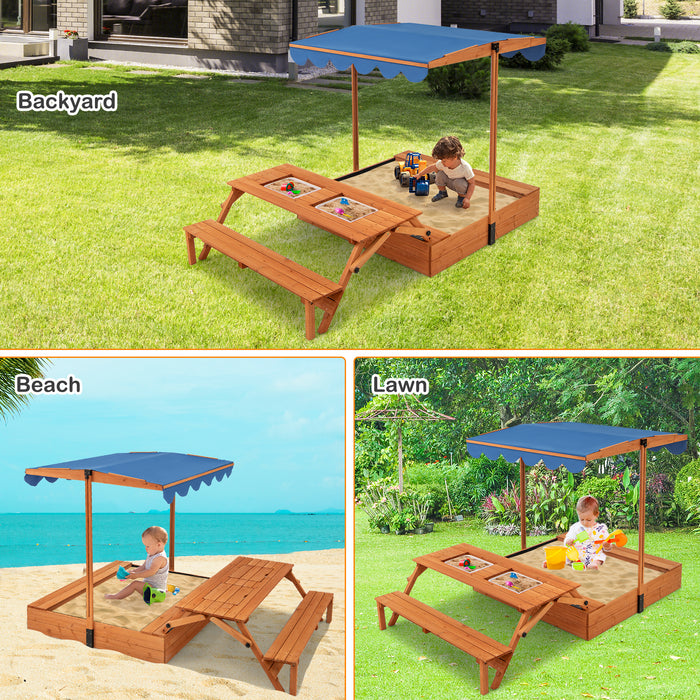 Kids Wooden Sand Box with Lid Cover and Bench-