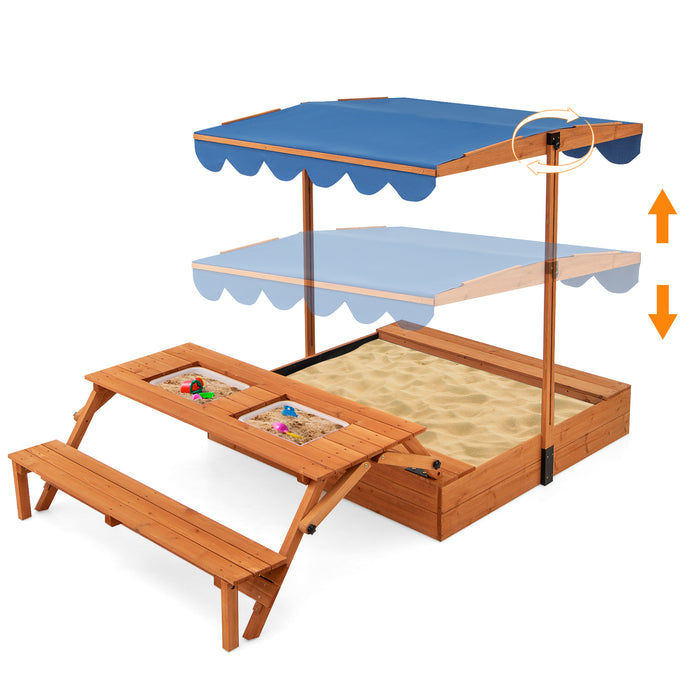 Kids Wooden Sand Box with Lid Cover and Bench-