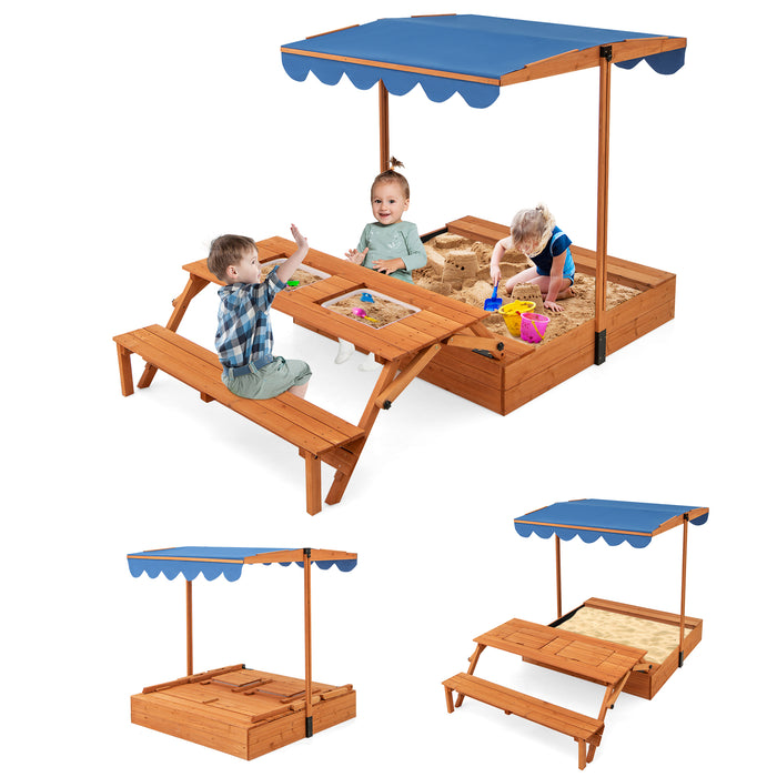 Kids Wooden Sand Box with Lid Cover and Bench-