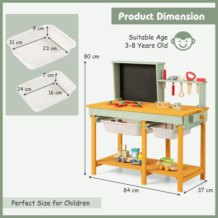 Wooden Toy Workbench - Kids Playset with Blackboard, Sturdy Construction - Ideal for Ages 3+ for Skill Development & Creativity Enhancement