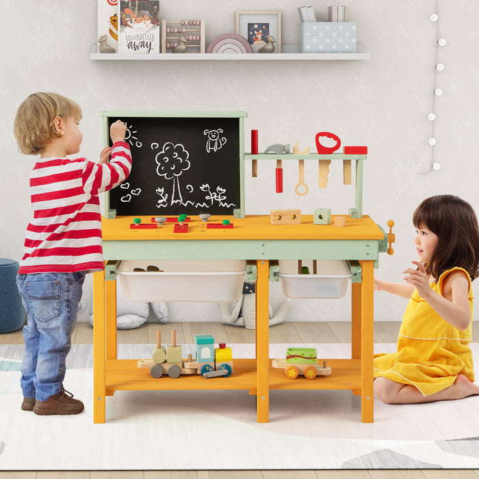Wooden Toy Workbench - Kids Playset with Blackboard, Sturdy Construction - Ideal for Ages 3+ for Skill Development & Creativity Enhancement