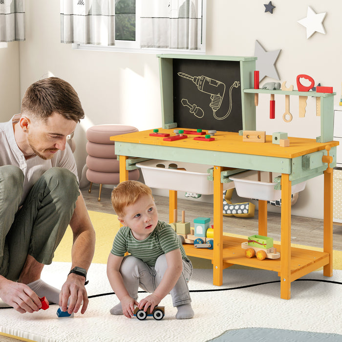 Wooden Toy Workbench - Kids Playset with Blackboard, Sturdy Construction - Ideal for Ages 3+ for Skill Development & Creativity Enhancement