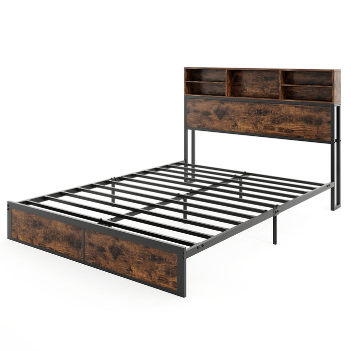King Size Bed Frame with Charging Station and Storage Headboard-King Size