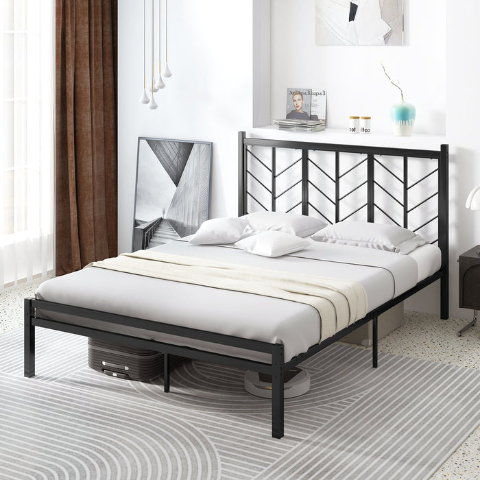 Double/King Size Platform Bed Frame with Branch-shaped Headboard-King Size