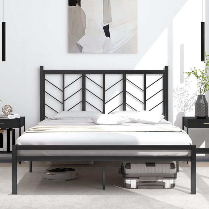 Double/King Size Platform Bed Frame with Branch-shaped Headboard-King Size
