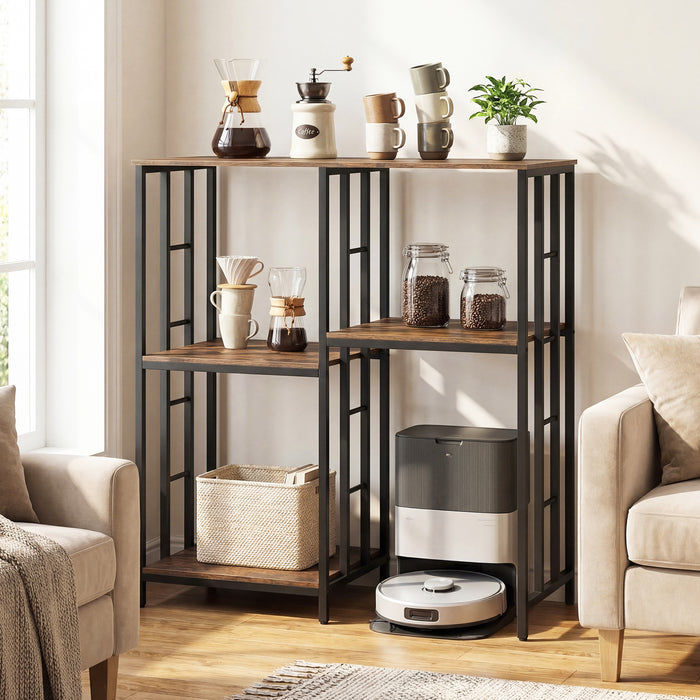 Kitchen Baker's Rack Industrial Coffee Bar Table with Shelves-