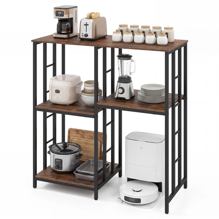 Kitchen Baker's Rack Industrial Coffee Bar Table with Shelves-