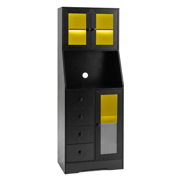 Kitchen Pantry Cabinet with Adjustable LED Lights and Doors-White