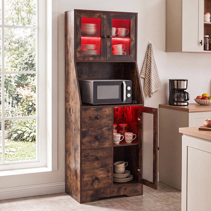 Kitchen Pantry Cabinet with Adjustable LED Lights and Doors-White