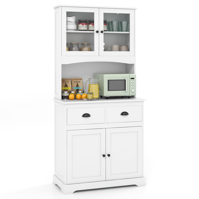 Kitchen Buffet Sideboard with Hutch 4 Doors Cupboard with Adjustable Shelves-White