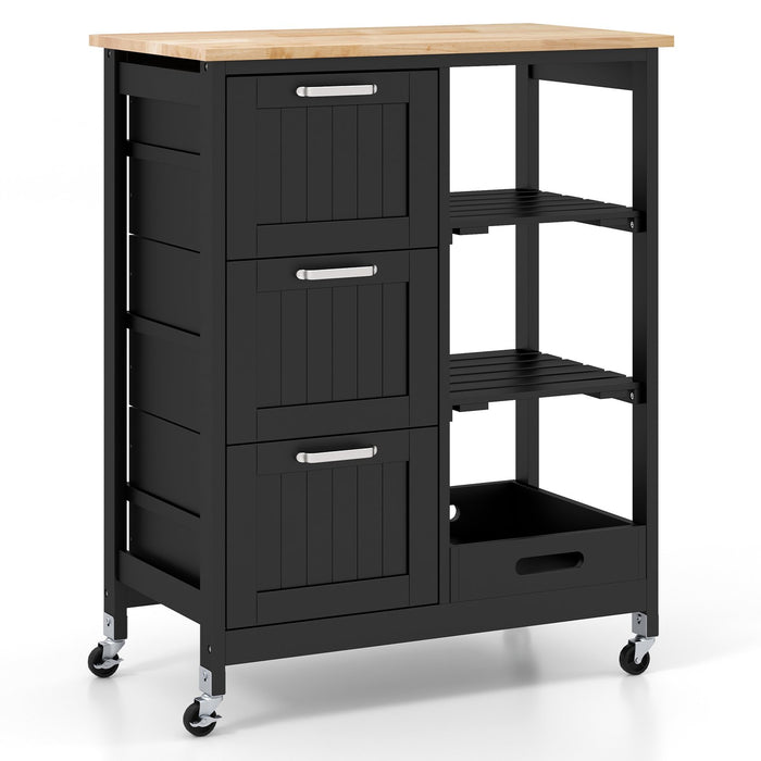 Kitchen Island Rolling Cart Utility Cart on Lockable Wheels with 3 Drawers-