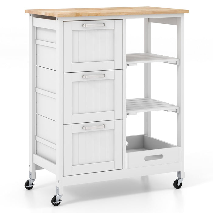 Kitchen Island Rolling Cart Utility Cart on Lockable Wheels with 3 Drawers-