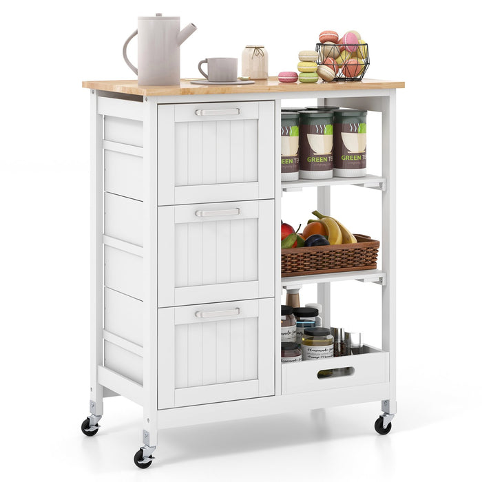 Kitchen Island Rolling Cart Utility Cart on Lockable Wheels with 3 Drawers-