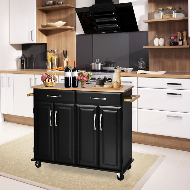 Mobile Kitchen Cart - Rolling Island with Lockable Wheels and Wood ...