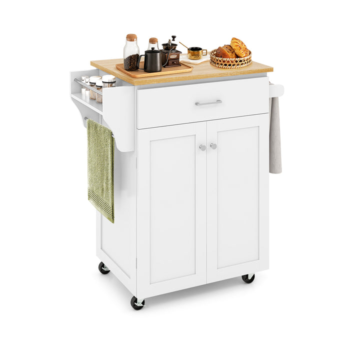 Kitchen Island on Wheels Rolling Kitchen Cart with Drawer and Storage Cabinet-