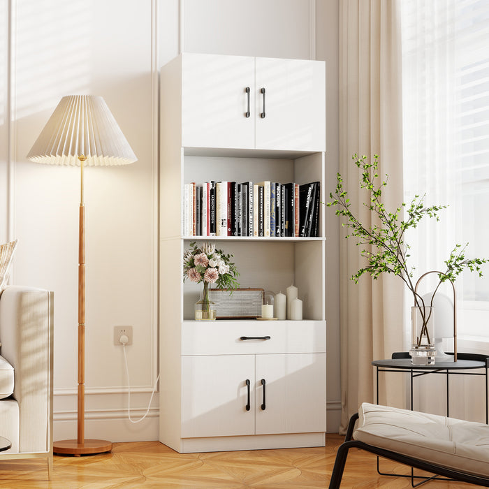 Kitchen Pantry Cabinet with Charging Station 168 cm Tall Cupboard with 4 Doors and 2 Adjustable Shelves-White