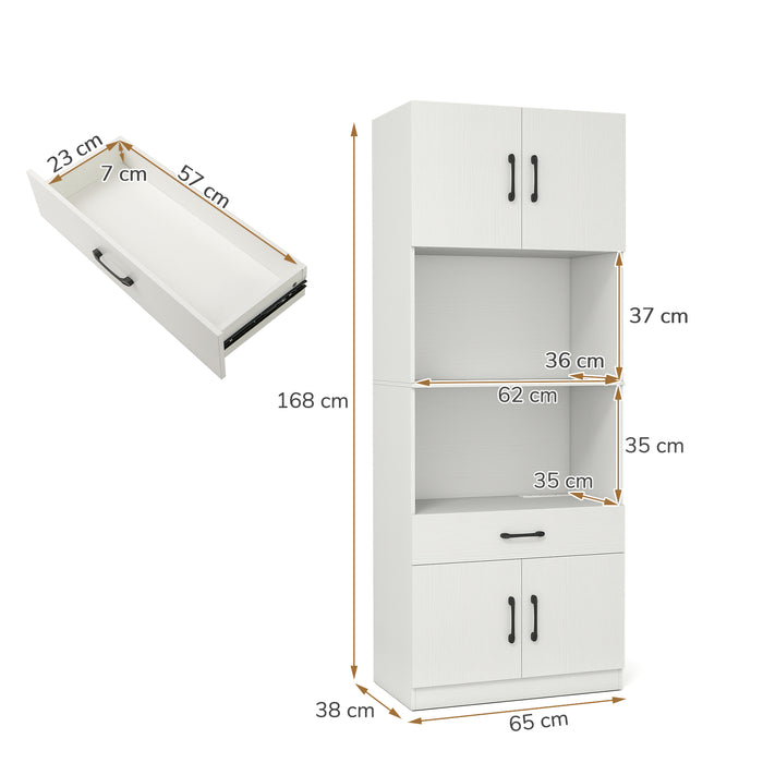 Kitchen Pantry Cabinet with Charging Station 168 cm Tall Cupboard with 4 Doors and 2 Adjustable Shelves-White