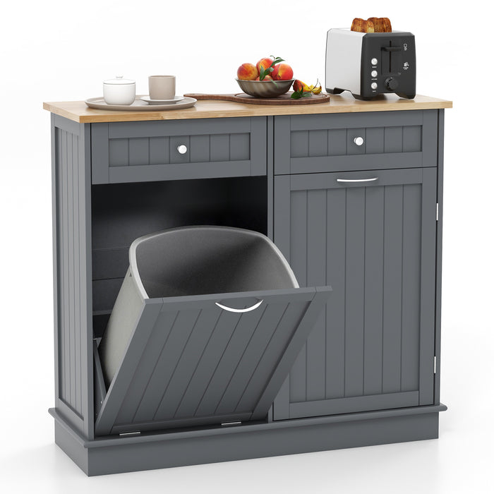 Kitchen Tilt-Out Trash Cabinet with 2 Drawers and Adjustable Shelves-