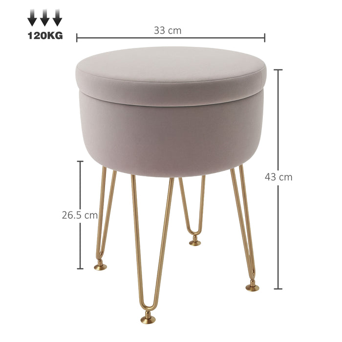 HOMCOM 5L Velvet-Feel Storage Ottoman - Light Pink