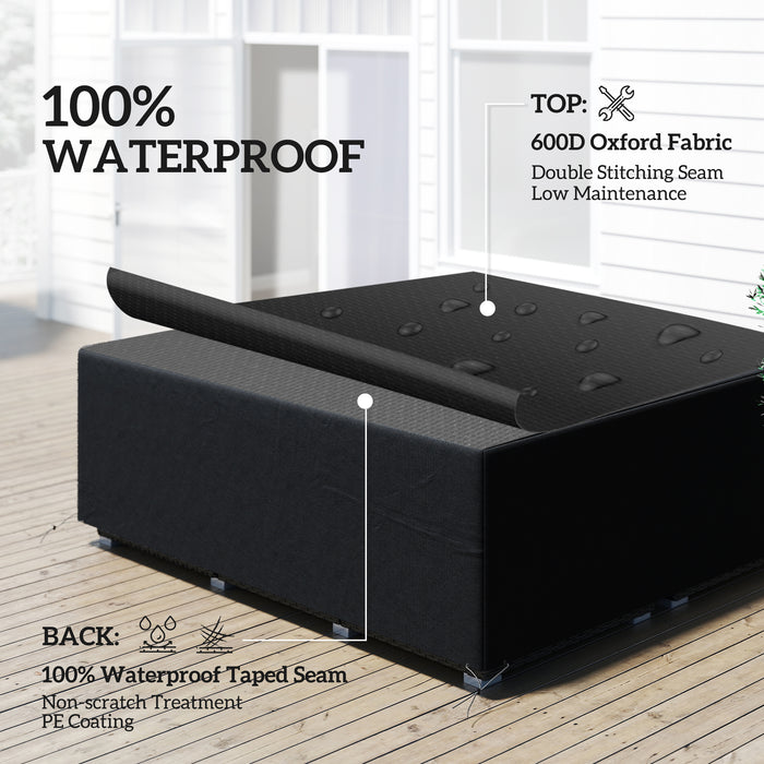 Outsunny 600D Oxford Outdoor Garden Furniture Sofa Set Cover, Waterproof Anti-UV Rattan Sun Lounger Protection Protector Cover, 225L x 210W x 70Hcm, Black
